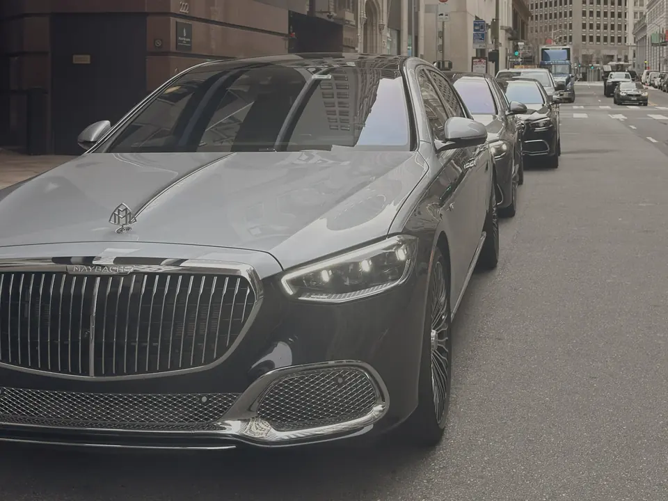 A black Maybach, seen from the front