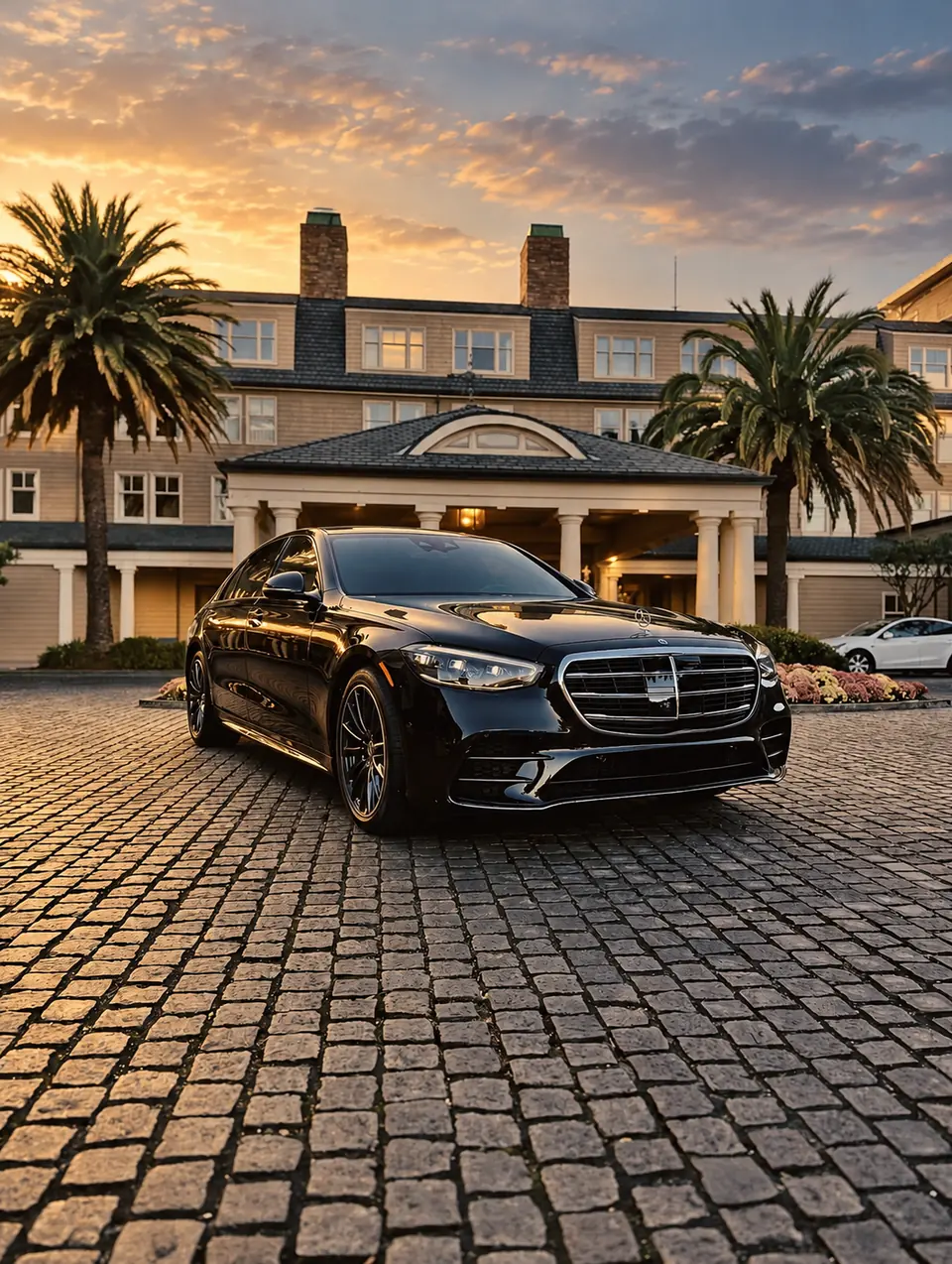 Mercedes S-Class parked in a courtyard