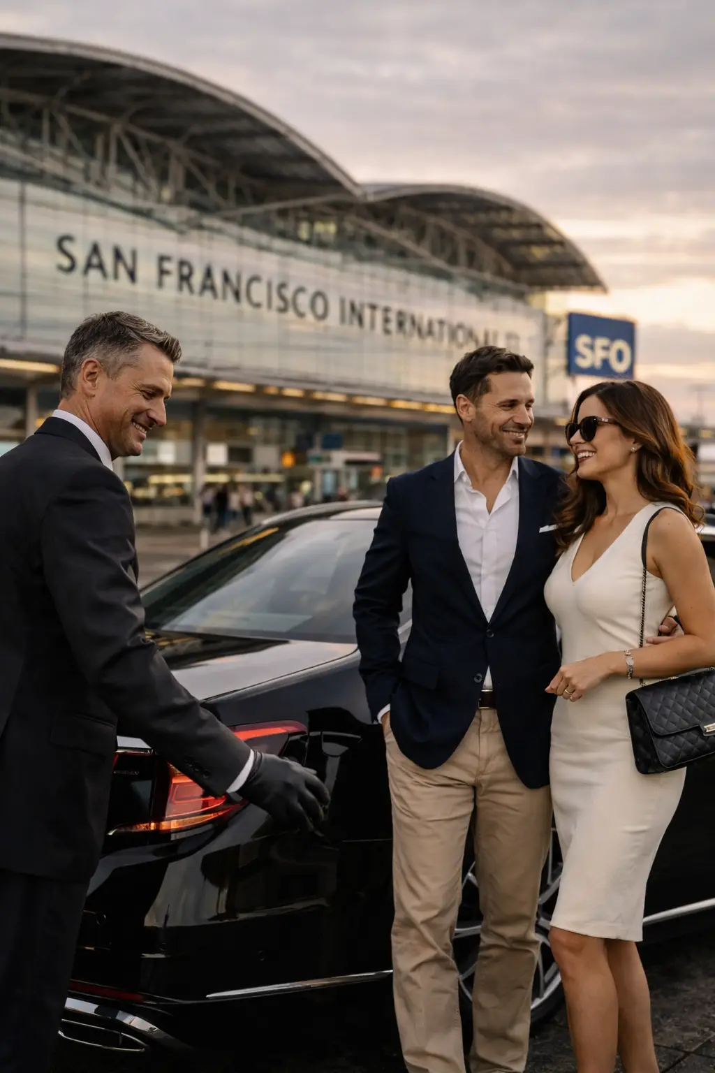 BlackWingz Limo black car at SFO airport, Bay Area airport car service