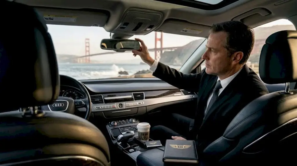 Chauffeur preparing luxury car in Bay Area