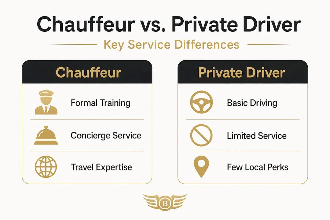 Infographic comparing chauffeur and private driver services