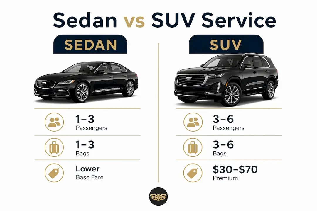 Infographic comparing sedan and SUV limousine services